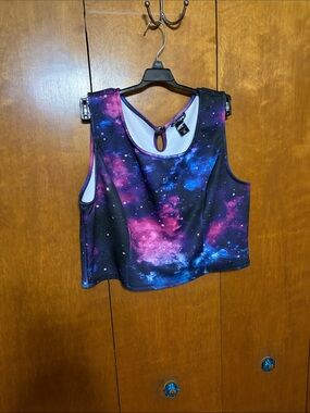 Hot Topic Galaxy Crop Tank - Purple, Pink & Blue